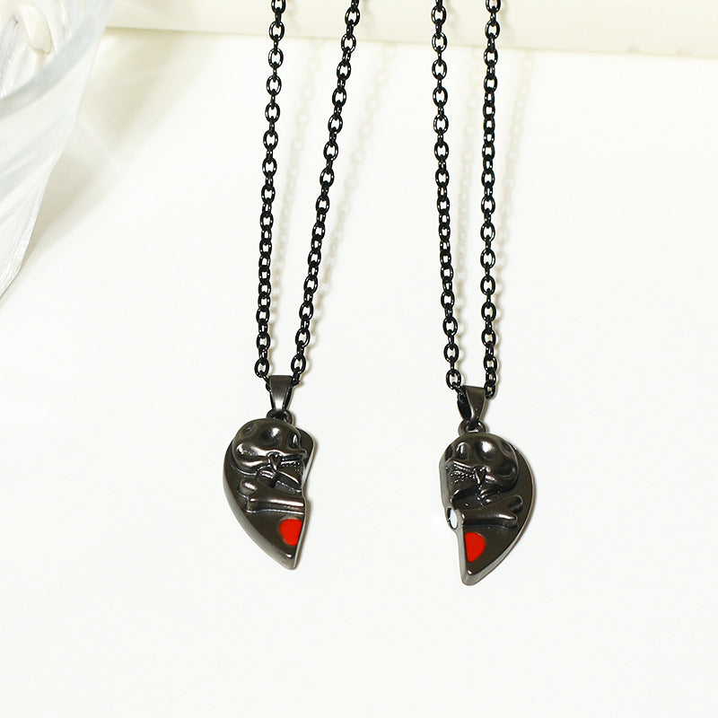 Skull Heart-shaped Magnetic Love Couple Necklace