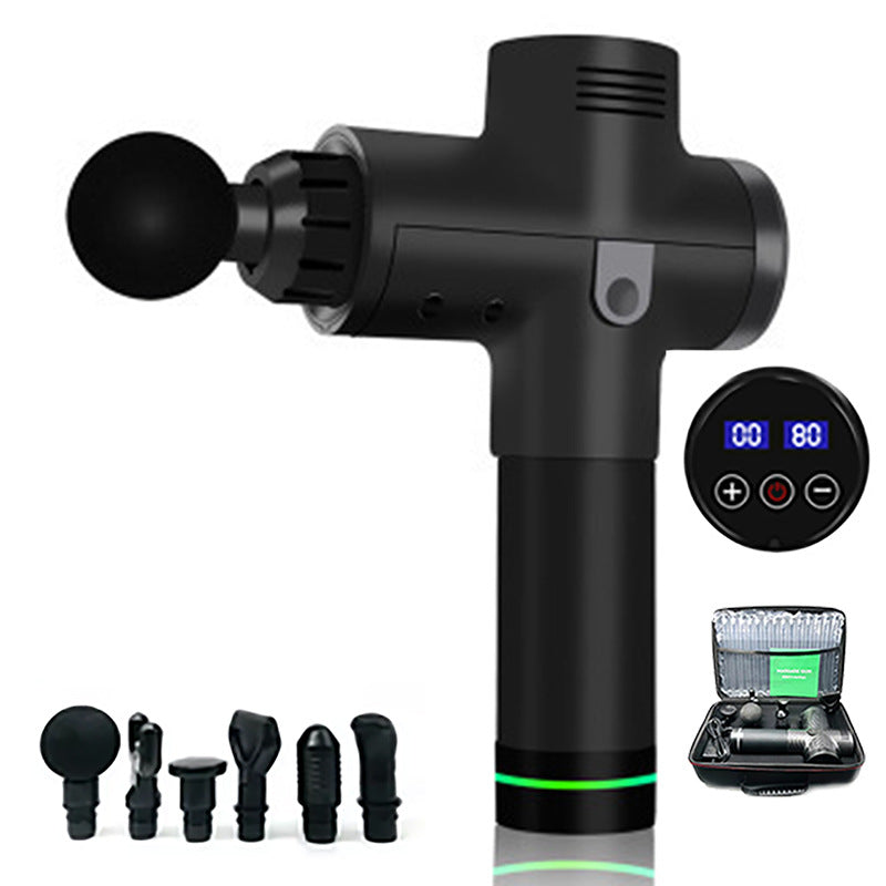 Black Massage Gun with Various Attachment Heads