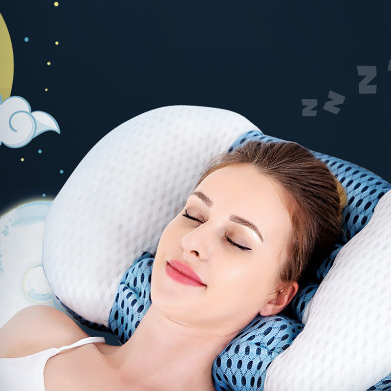 Woman Using Massage Pillow on Neck Muscles