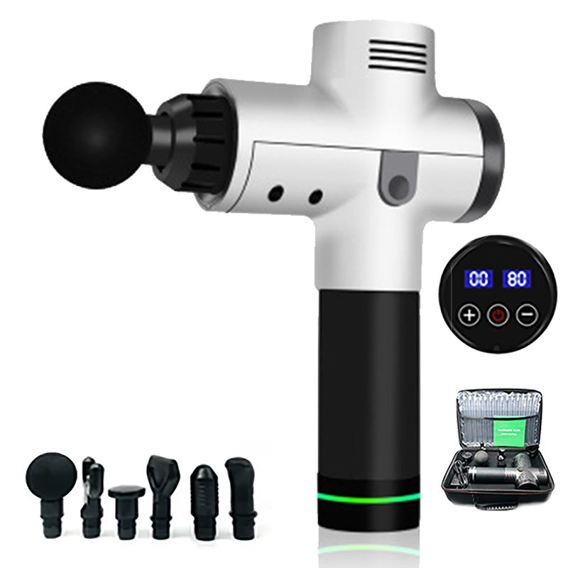 Silver Massage Gun with Various Attachment Heads