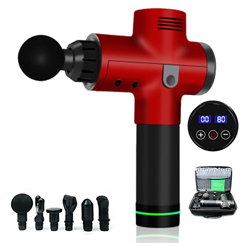 Red Massage Gun with Various Attachment Heads