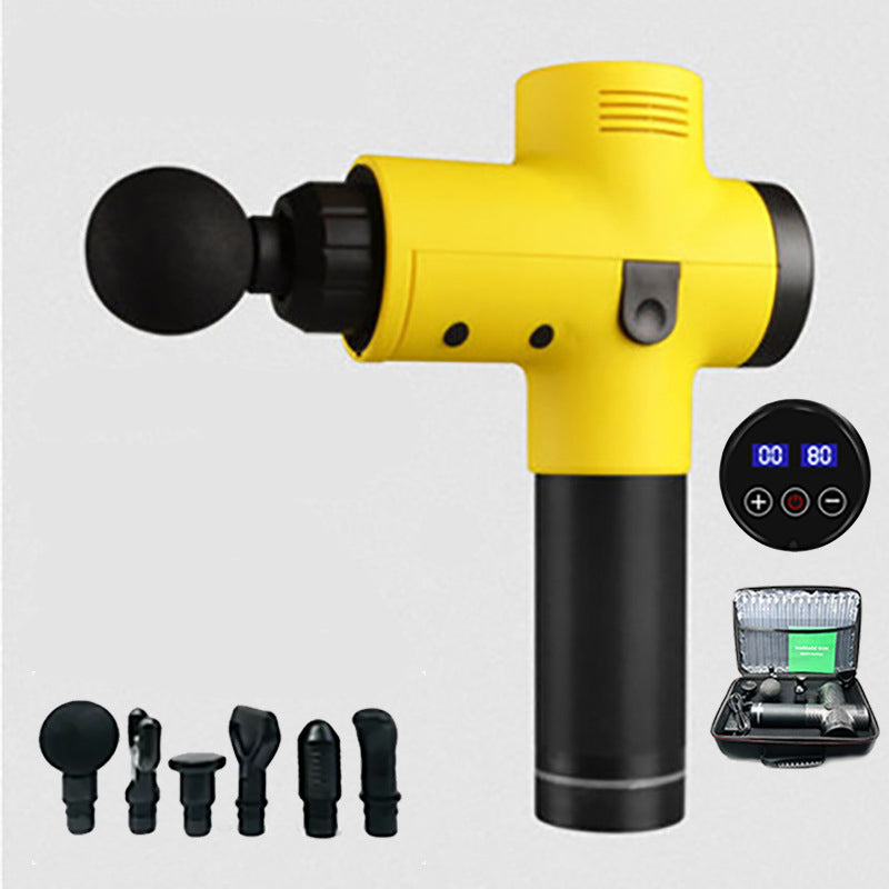 Yellow Massage Gun with Various Attachment Heads